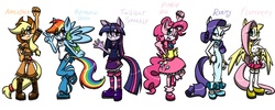 Size: 2000x800 | Tagged: safe, artist:hoshinousagi, applejack, fluttershy, pinkie pie, rainbow dash, rarity, twilight sparkle, anthro, plantigrade anthro, g4, clothes, mane six, sonic the hedgehog (series), sonicified, species swap