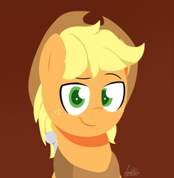 Size: 799x816 | Tagged: safe, artist:nolycs, applejack, earth pony, pony, g4, applejack (male), brown background, cowboy hat, hat, horse collar, lineless, looking at you, male, rule 63, simple background, solo, stallion