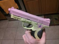 Size: 3264x2448 | Tagged: safe, fluttershy, g4, airsoft, customized toy, gun, gunified, irl, my little arsenal, photo, pistol
