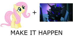 Size: 1200x600 | Tagged: safe, fluttershy, g4, exploitable meme, make it happen, meme, soundwave, transformers, transformers prime