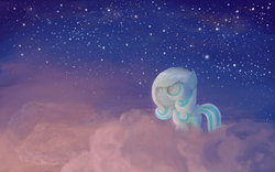 Size: 1024x640 | Tagged: safe, artist:anticular, oc, oc only, oc:snowdrop, pegasus, pony, cloud, female, filly, night, sky, smiling, solo, stars