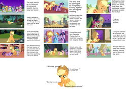 Size: 1214x902 | Tagged: safe, edit, edited screencap, screencap, apple bloom, applejack, bon bon, carrot top, cherry cola, cherry fizzy, fluttershy, golden harvest, minuette, pinkie pie, rainbow dash, rarity, spike, sweetie drops, twilight sparkle, earth pony, pegasus, pony, timber wolf, unicorn, a canterlot wedding, dragonshy, g4, spike at your service, suited for success, the last roundup, /mlp/, 4chan, character defense, defense, ei, female, grand galloping gala, hub logo, mane six, mare, text, worst pony