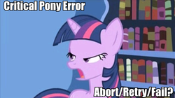 Size: 636x356 | Tagged: safe, twilight sparkle, pony, unicorn, g4, abort retry fail, book, error, female, frown, image macro, ms-dos, open mouth, solo, twi-dos, unicorn twilight