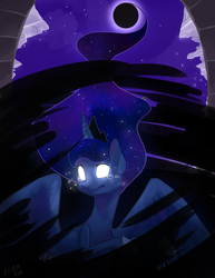 Size: 1024x1325 | Tagged: safe, artist:ellamred, princess luna, g4, season 4, crying, darkness, female, glowing eyes, solo