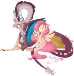 Size: 2000x2046 | Tagged: safe, artist:sellyinwonderland, discord, fluttershy, g4, female, male, ship:discoshy, shipping, straight