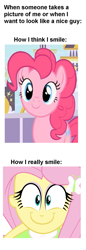 Size: 704x2036 | Tagged: safe, fluttershy, pinkie pie, pony, equestria girls, g4, happyshy, meme, smiling, text