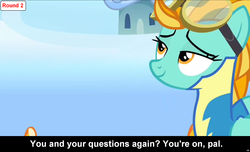 Size: 1600x973 | Tagged: safe, lightning dust, comic:celestia's servant interview, g4, caption, interview, meta