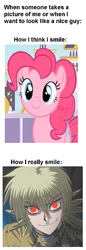 Size: 428x1237 | Tagged: source needed, safe, pinkie pie, g4, hellsing, meme, seras victoria, smiling, text