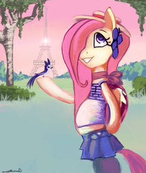 Size: 2232x2631 | Tagged: safe, artist:auroriia, fluttershy, bird, pony, g4, bipedal, female, france, pregnant, solo