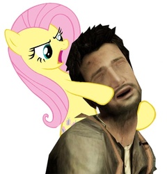 Size: 400x416 | Tagged: safe, fluttershy, g4, drakeface, meme, nathan drake, uncharted