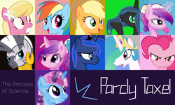 Size: 1024x614 | Tagged: dead source, safe, artist:parclytaxel, applejack, lily, lily valley, pinkie pie, princess cadance, princess celestia, princess luna, queen chrysalis, rainbow dash, zecora, oc, oc:parcly taxel, alicorn, pony, zebra, g4, .svg available, alicorn oc, everypony, raleway, stamp collection, vector