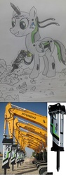 Size: 728x1932 | Tagged: safe, alicorn, pony, excavator, heavy equipment, hydraulic breaker, hyundai, machine, ponified, rock, wat