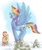 Size: 747x900 | Tagged: safe, artist:rigi, fluttershy, rainbow dash, g4, cloud, cloudy, mountain, pixiv, screaming