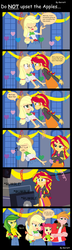 Size: 1336x4620 | Tagged: safe, artist:garretthegarret, apple bloom, apple fritter, applejack, big macintosh, sunset shimmer, equestria girls, g4, my little pony equestria girls, apple family member, comic, comic sans, dialogue, equestria girls-ified, speech bubble, this will end in pain, wrong neighborhood