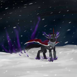 Size: 3000x3000 | Tagged: safe, artist:i-s-sketchdumps, king sombra, g4, male, snow, snowfall, solo