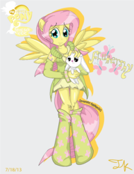 Size: 613x793 | Tagged: safe, artist:applejackv3, angel bunny, fluttershy, anthro, g4, ambiguous facial structure, clothes, socks