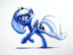 Size: 800x600 | Tagged: safe, artist:averagedraw, princess luna, g4, female, filly, running, s1 luna, solo, woona