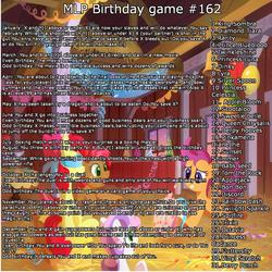 Size: 1476x1476 | Tagged: safe, apple bloom, applejack, babs seed, berry punch, berryshine, bon bon, derpy hooves, diamond tiara, dinky hooves, discord, dj pon-3, fluttershy, king sombra, octavia melody, pinkie pie, prince blueblood, princess cadance, princess celestia, princess luna, queen chrysalis, rainbow dash, rarity, scootaloo, silver spoon, sunset shimmer, sweetie belle, sweetie drops, tom, trixie, twilight sparkle, twinkleshine, vinyl scratch, g4, birthday game, cutie mark crusaders, exploitable meme, pinkamena diane pie