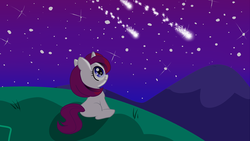 Size: 1277x720 | Tagged: safe, artist:nommienom, cover, cover art, female, filly, night, shooting star, shooting stars, solo, stargazing