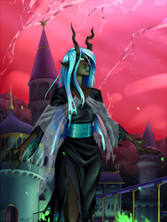 Size: 500x666 | Tagged: dead source, safe, artist:7nights, queen chrysalis, g4, female, humanized, solo