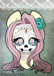 Size: 800x1120 | Tagged: safe, artist:lolopan, fluttershy, g4, catrina (calavera garbancera), dia de los muertos, face paint, female, portrait, solo, wingding eyes