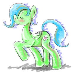 Size: 529x522 | Tagged: safe, artist:artizluv, oc, oc only, pony, eyes closed, raised hoof, simple background, solo