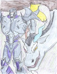 Size: 785x1017 | Tagged: safe, artist:frostedicefire, discord, g4, crossover, megatron, traditional art, transformers, transformers prime