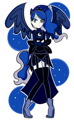 Size: 1500x2449 | Tagged: safe, artist:mizuki4560, princess luna, human, g4, clothes, eared humanization, female, horn, horned humanization, humanized, solo, stockings, tailed humanization, winged humanization