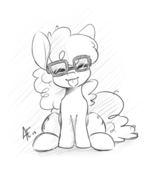 Size: 1280x1536 | Tagged: safe, artist:spittfireart, twist, g4, :p, cute, eyes closed, female, glasses, monochrome, sitting, smiling, solo, tongue out