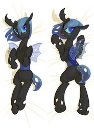Size: 734x1000 | Tagged: safe, artist:carnifex, oc, oc only, oc:myxine, changeling, changeling queen, blue changeling, body pillow, body pillow design, bugbutt, butt, changeling oc, changeling queen oc, female, plot
