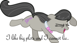 Size: 2942x1651 | Tagged: safe, artist:haretrinity, octavia melody, earth pony, pony, g4, baby got back, bowtie, cutie mark, dancing, eyes closed, female, floppy ears, hooves, image macro, mare, open mouth, simple background, sir mix-a-lot, solo, song reference, text, transparent background, vector