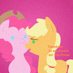 Size: 500x500 | Tagged: safe, applejack, pinkie pie, g4, pinkierespuestas, spanish