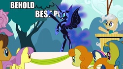 Size: 960x540 | Tagged: safe, edit, edited screencap, screencap, caramel, carrot top, golden harvest, lemon hearts, mayor mare, nightmare moon, parasol, g4, the last roundup, behold, best pony