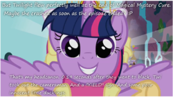 Size: 1068x608 | Tagged: safe, edit, edited screencap, screencap, twilight sparkle, alicorn, pony, g4, magical mystery cure, camera man, clothes, coronation dress, dress, duckling, female, flying, flying at you, grin, insane pony thread, looking at you, mare, smiling, smiling at you, solo, tumblr, twilight sparkle (alicorn), wings