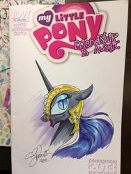Size: 768x1024 | Tagged: safe, artist:andy price, idw, nightmare rarity, pony, unicorn, g4, female, horn, irl, mare, my little pony logo, photo, solo, traditional art