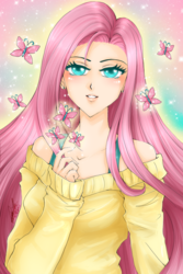 Size: 533x800 | Tagged: safe, artist:wickedz, fluttershy, human, g4, clothes, female, humanized, solo, sweater, sweatershy