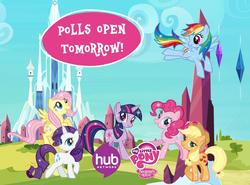 Size: 850x628 | Tagged: safe, applejack, fluttershy, pinkie pie, rainbow dash, rarity, twilight sparkle, g4, mane six, poll, the hub