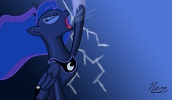 Size: 1024x600 | Tagged: safe, artist:nsw64, princess luna, g4, eyes closed, female, lightning, open mouth, screaming, solo, traditional royal canterlot voice, yelling