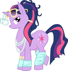 Size: 1563x1627 | Tagged: artist needed, source needed, safe, twilight sparkle, g4, 80s, alternate hairstyle, female, fuzzy dice, leg warmers, simple background, solo, sunglasses, transparent background, vector