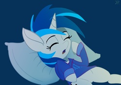 Size: 868x608 | Tagged: safe, artist:grissaecrim, dj pon-3, vinyl scratch, pony, unicorn, g4, clothes, female, mare, pillow, solo, sweater