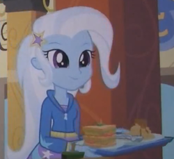 Size: 500x458 | Tagged: safe, screencap, trixie, equestria girls, g4, my little pony equestria girls, cropped, female, food, sandwich, solo