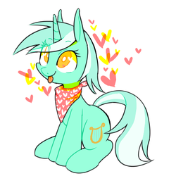 Size: 450x450 | Tagged: safe, artist:30clock, lyra heartstrings, pony, unicorn, g4, :p, cute, female, heart, neckerchief, simple background, sitting, solo, tongue out, transparent mane, white background