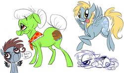 Size: 1280x752 | Tagged: safe, artist:fuzzkitteh, derpy hooves, granny smith, oc, pegasus, pony, g4, female, mare
