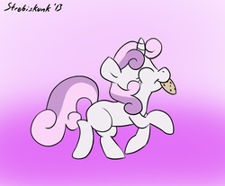 Size: 803x666 | Tagged: safe, artist:strebiskunk, sweetie belle, g4, cookie, female, mouth hold, solo