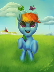 Size: 3600x4800 | Tagged: safe, artist:1nakir1, rainbow dash, butterfly, g4, female, filly, filly rainbow dash, solo