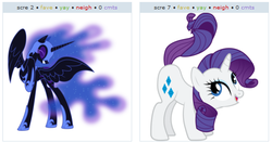 Size: 530x279 | Tagged: safe, nightmare moon, rarity, g4, butt, exploitable meme, juxtaposition, juxtaposition win, meme, plot