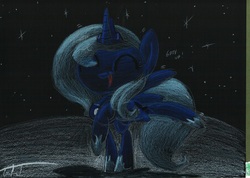 Size: 1255x896 | Tagged: safe, artist:getchanoodlewet, princess luna, g4, dancing, eyes closed, female, solo, traditional art