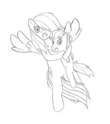 Size: 1358x1526 | Tagged: safe, artist:amberrose2000, rainbow dash, scootaloo, g4, falling, monochrome, sketch