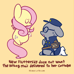Size: 500x500 | Tagged: safe, artist:php56, fluttershy, mr. zippy, g4, putting your hoof down, animated, chibi, female, frame by frame, mailpony, new fluttershy, scene interpretation, squigglevision