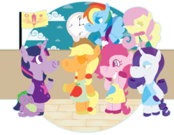 Size: 600x466 | Tagged: safe, artist:rhodecyl, applejack, fluttershy, pinkie pie, rainbow dash, rarity, spike, twilight sparkle, g4, animal crossing, mane seven, mane six